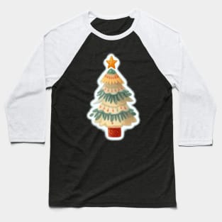 Watercolor, painting of a white green and red Christmas tree Baseball T-Shirt